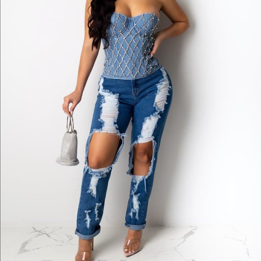 Denim bustier top
